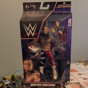 WWE Elite British Bulldog Figure with Red and Blue Attire